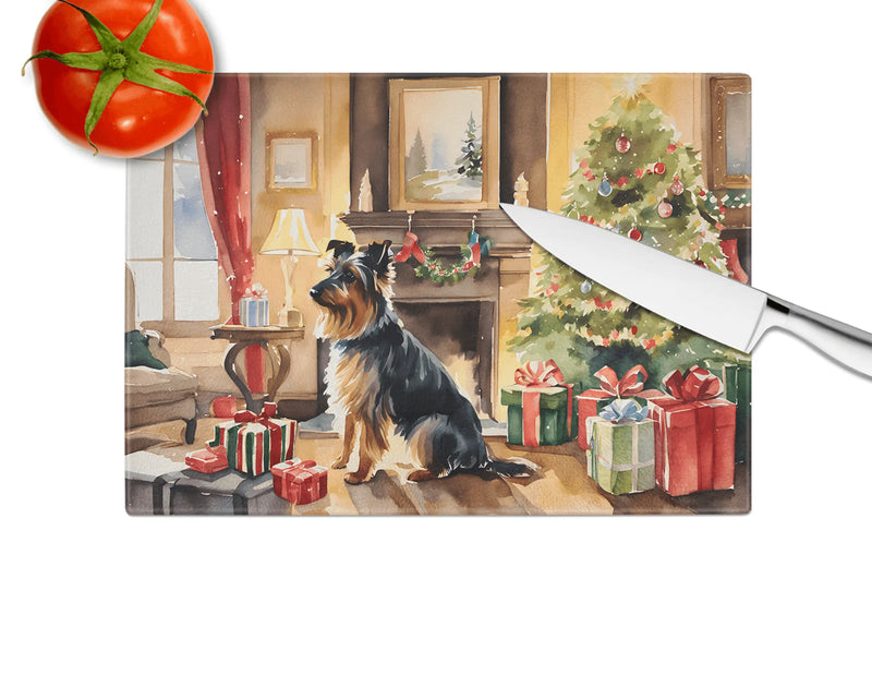Australian Terrier Cozy Christmas Glass Cutting Board Caroline's Treasures