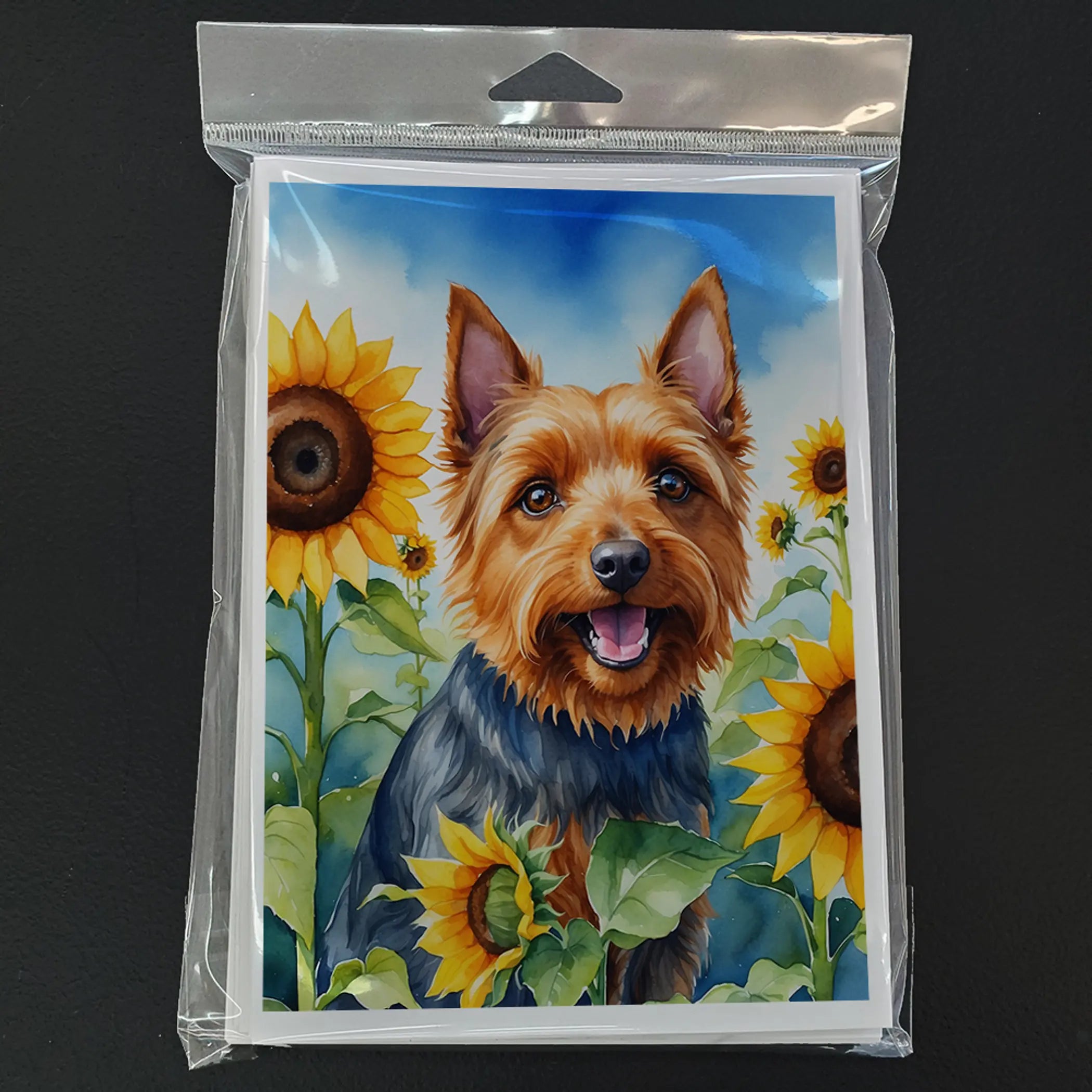 Australian Terrier in Sunflowers Greeting Cards Pack of 8 Caroline's Treasures