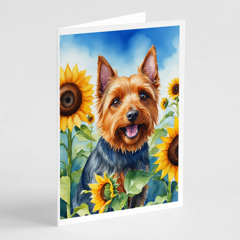 Australian Terrier in Sunflowers Greeting Cards Pack of 8 Caroline's Treasures