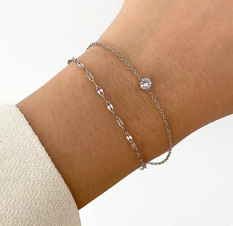 BIJOU SILVER DAINTY DUO SOLITAIRE BRACELET Mai Desiree