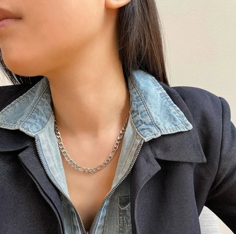 BROOKLYN SILVER FIGARO CHAIN NECKLACE Mai Desiree