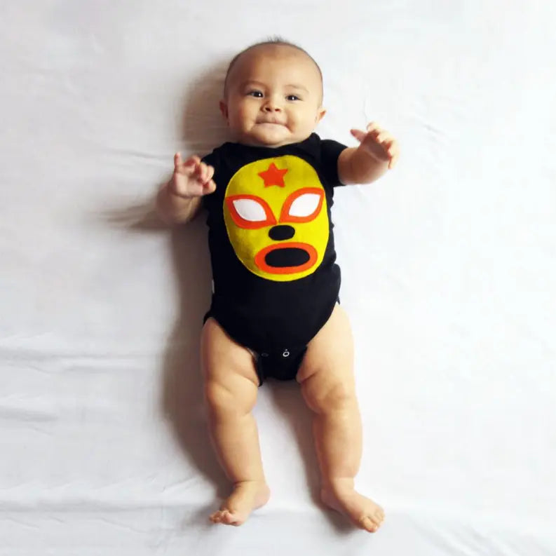 Baby Onesie - Luchador Amarillo - Yellow Mexican Wrestler Mi Cielo