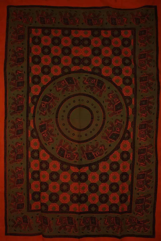 Bagru Elephant Mandala Tapestry Wild Lotus