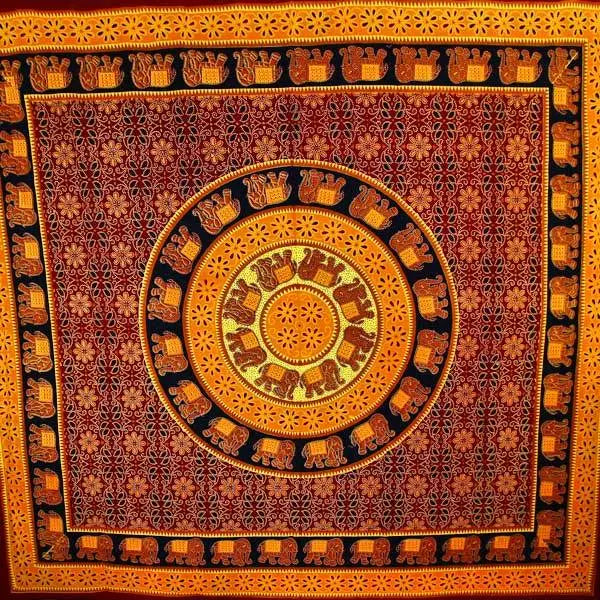 Bagru Elephant Mandala Tapestry Wild Lotus