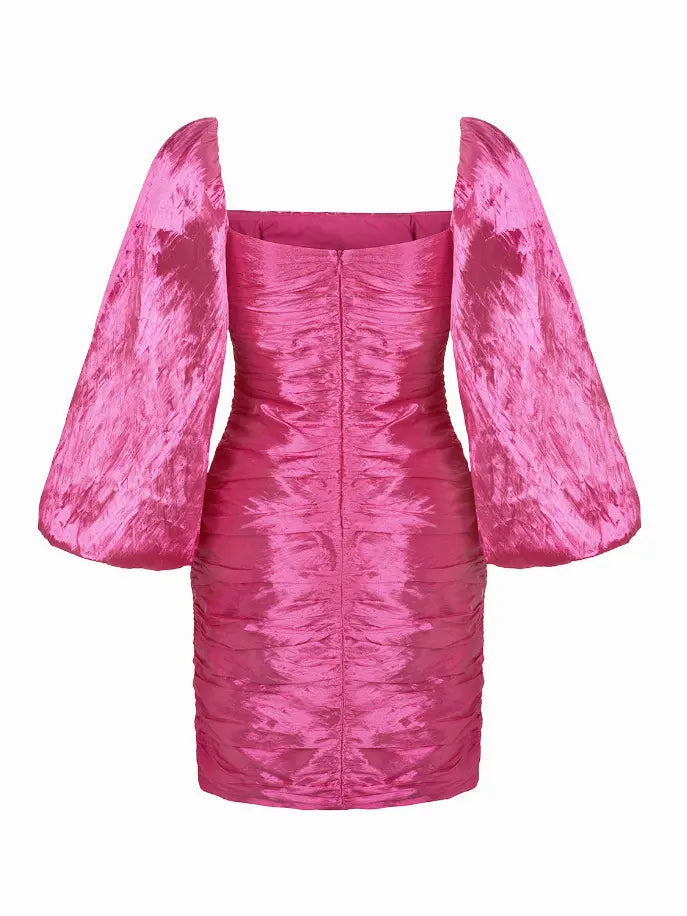 Balloon Sleeve Draped Mini Dress Monique Store
