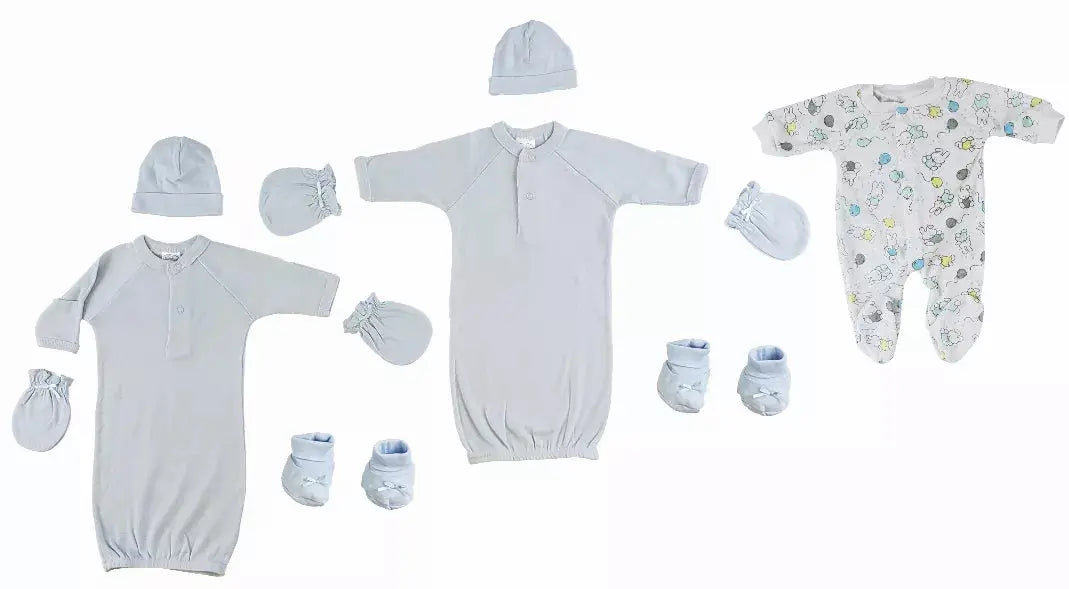 Bambini Preemie Boys Gowns, Sleep-n-Play, Caps, Mittens and Booties - 8 Piece Set Bambini