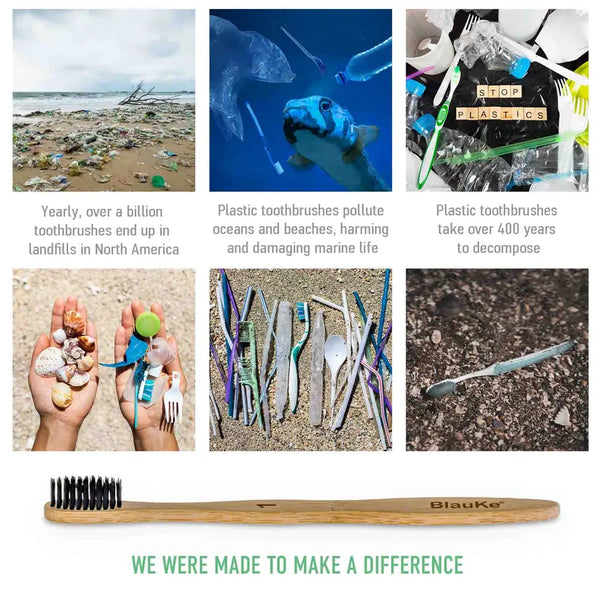 Bamboo Toothbrush Set 5-Pack - Bamboo Toothbrushes with Medium Bristles for Adults - Eco-Friendly, Biodegradable, Natural Wooden Toothbrushes with Black Charcoal Bristles Jarganic