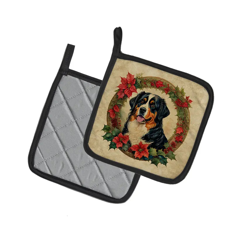 Basenji Christmas Flowers Pair of Pot Holders Caroline's Treasures