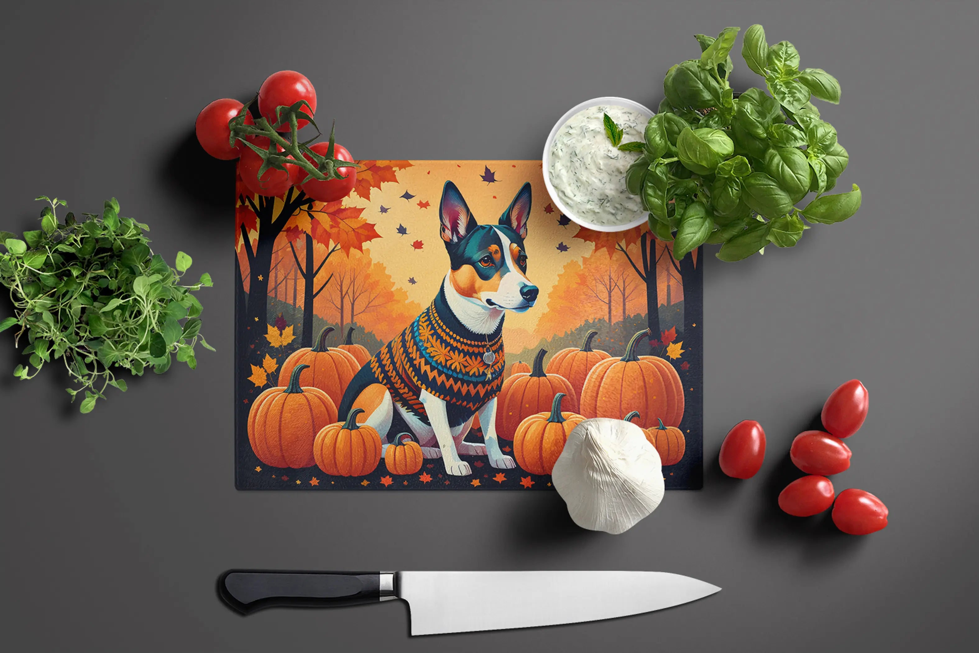 Basenji Fall Glass Cutting Board Caroline's Treasures