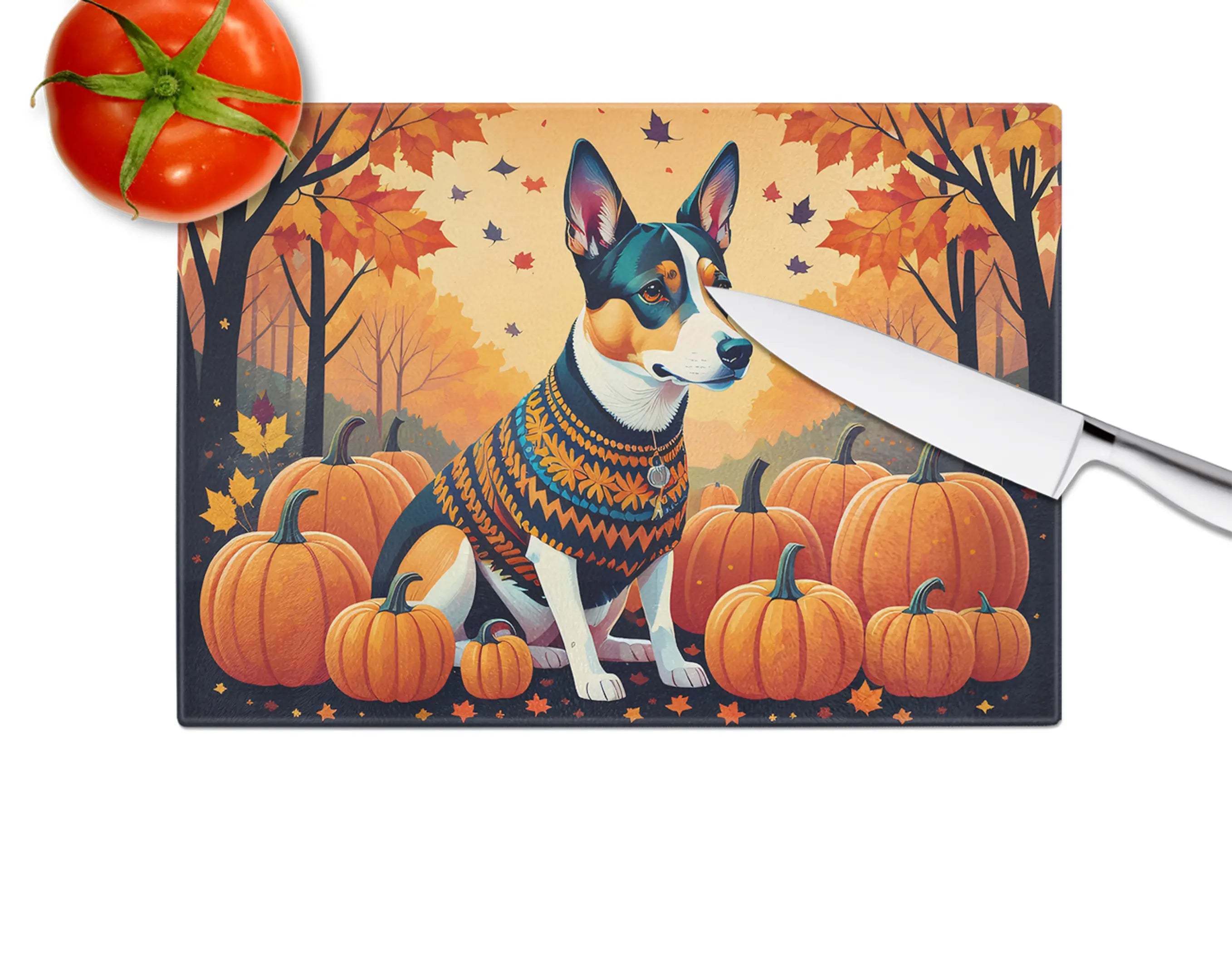 Basenji Fall Glass Cutting Board Caroline's Treasures