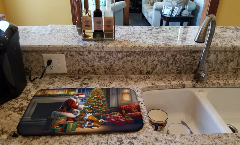 Basenji and Santa Claus Dish Drying Mat Caroline's Treasures