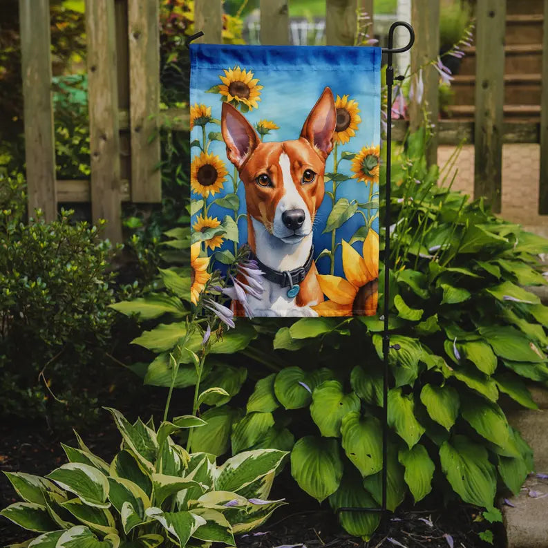 Basenji in Sunflowers Garden Flag Caroline's Treasures