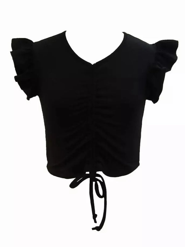 Basics Ruffle Sleeves Ruched Top Tru Luv