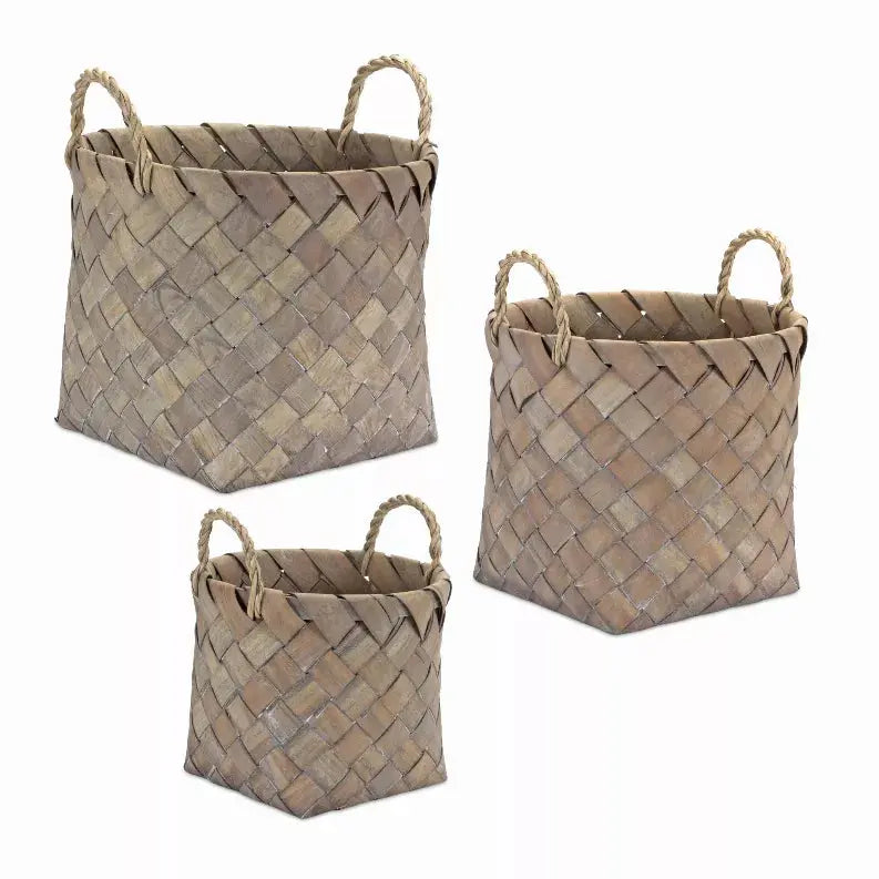 Basket (Set of 3) 9.5"D x 8.5"H, 12"D x 10.75"H, 13.5"D x 11.5"H Wicker Melrose Intl.