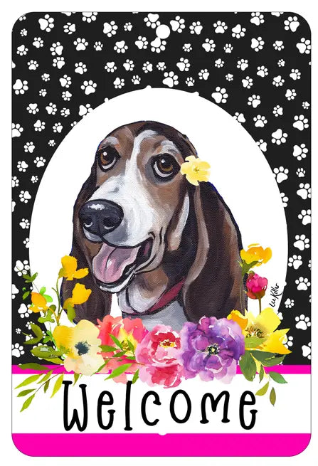 Basset Hound - HHS Paw Prints Welcome Indoor/Outdoor Aluminum Sign Best of Breed
