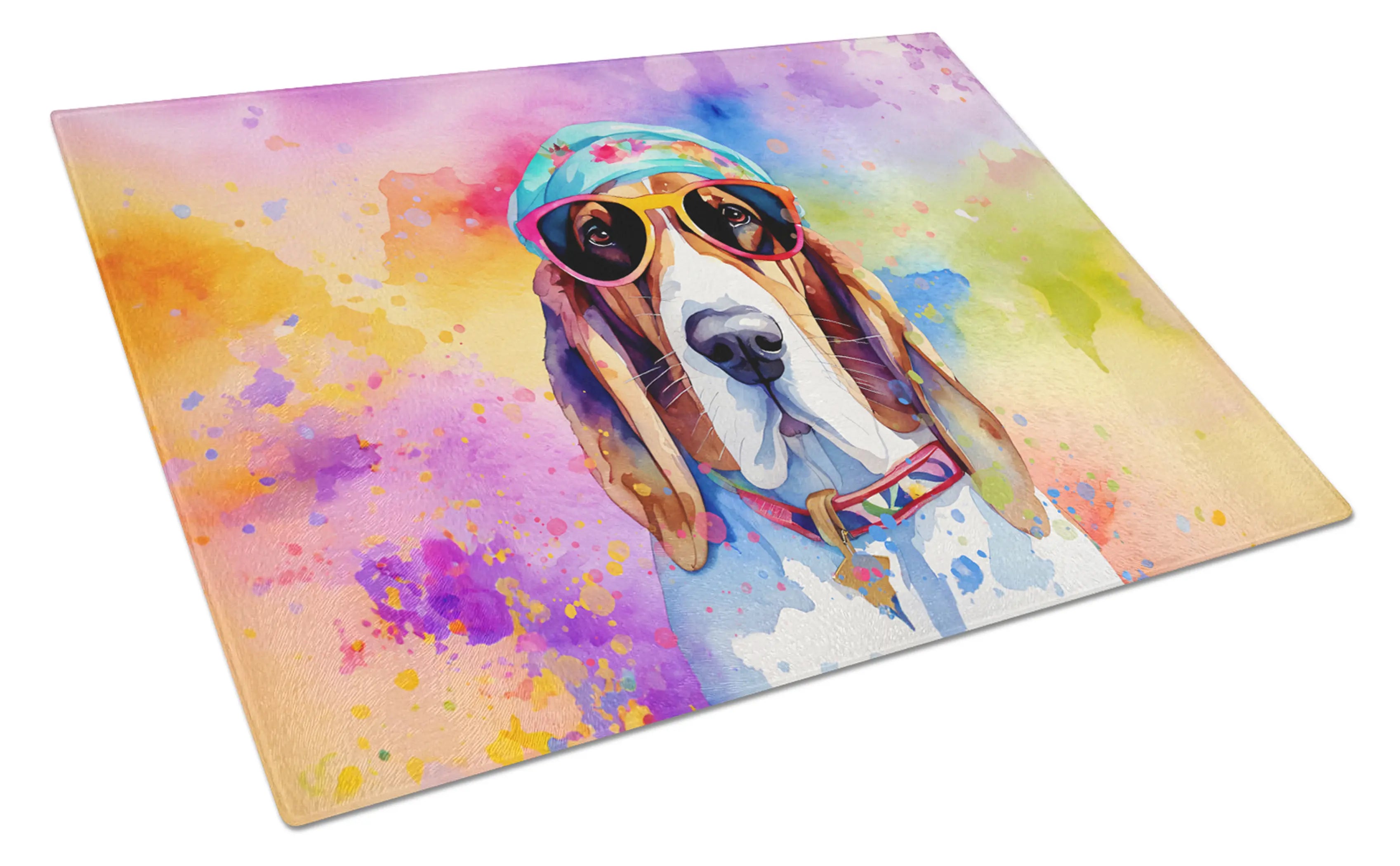 Basset Hound Hippie Dawg Glass Cutting Board Caroline's Treasures