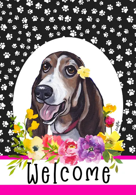 Basset Hound - Hippie Hound Studios Paw Prints  House and Garden Flags Best of Breed