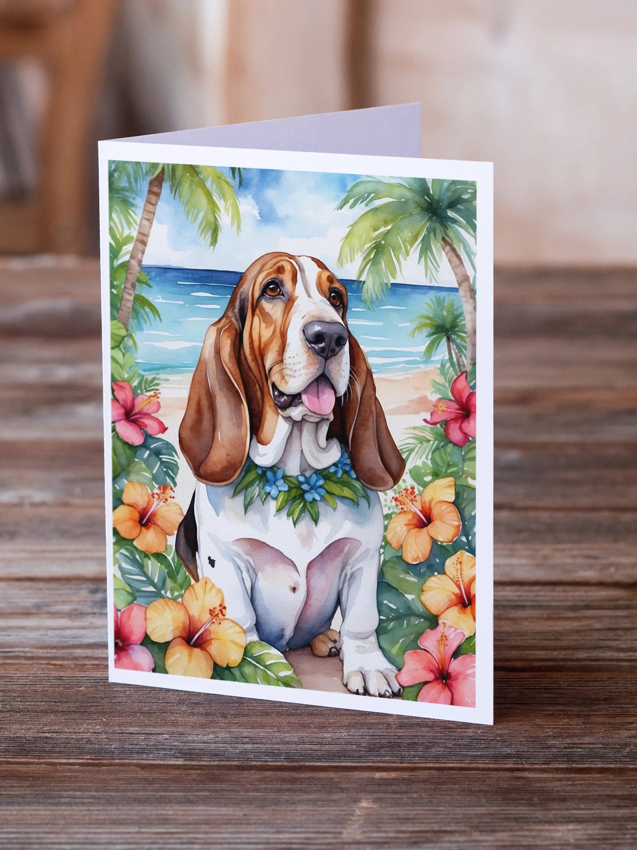 Basset Hound Luau Greeting Cards Pack of 8 Caroline's Treasures
