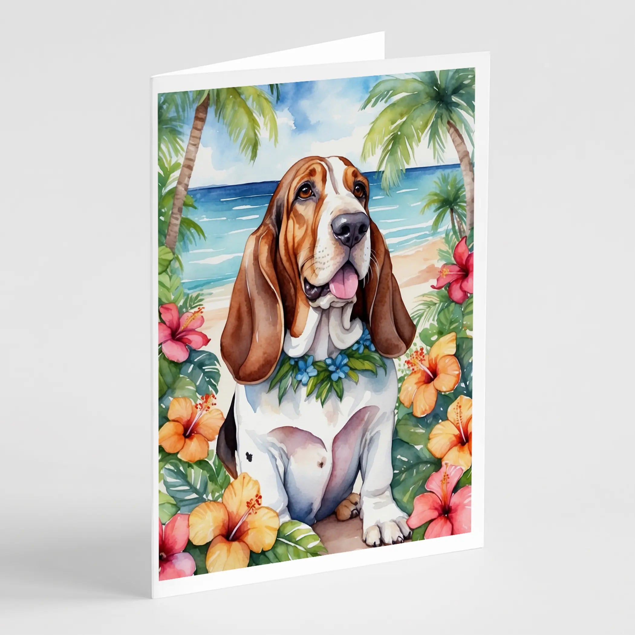 Basset Hound Luau Greeting Cards Pack of 8 Caroline's Treasures