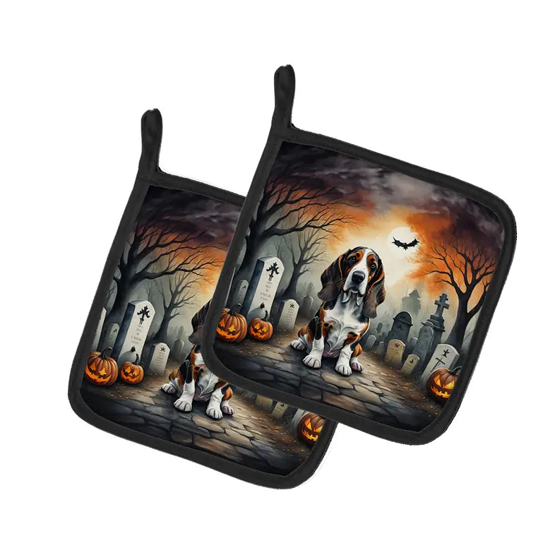 Basset Hound Spooky Halloween Pair of Pot Holders Caroline's Treasures