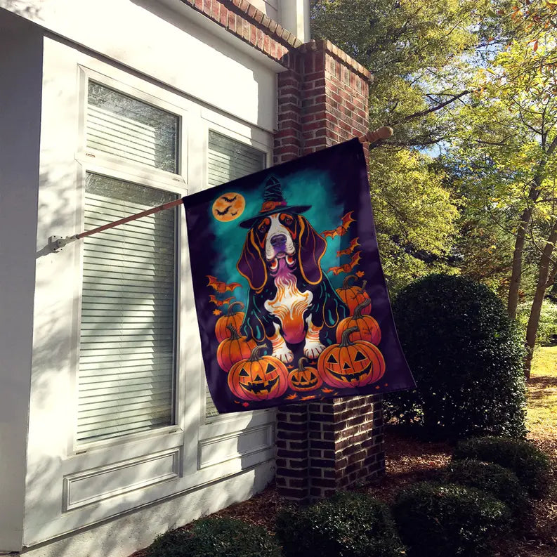 Basset Hound Witchy Halloween House Flag Caroline's Treasures