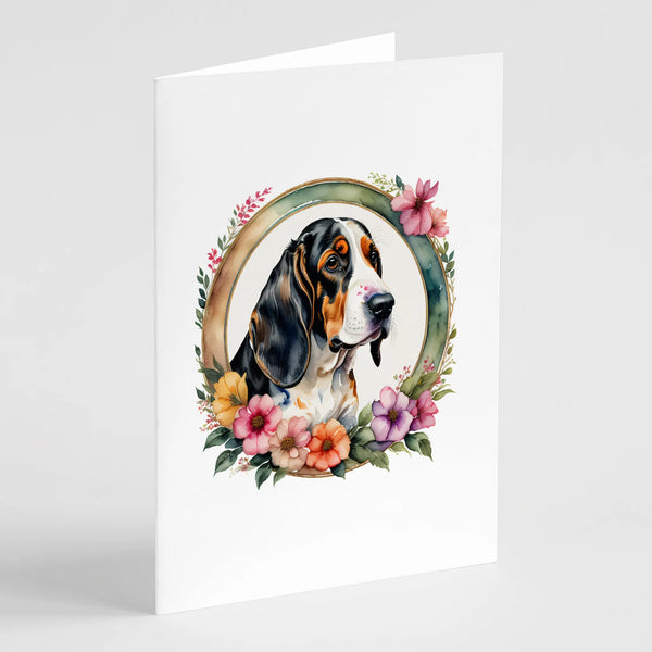 Basset Hound and Flowers Greeting Cards Pack of 8 Caroline's Treasures