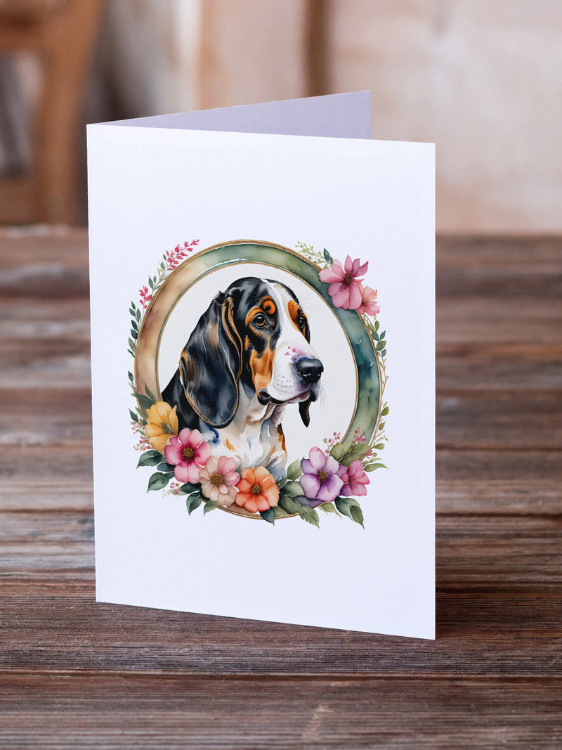 Basset Hound and Flowers Greeting Cards Pack of 8 Caroline's Treasures