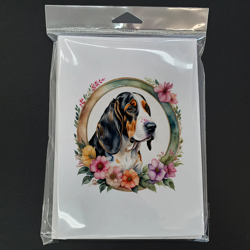 Basset Hound and Flowers Greeting Cards Pack of 8 Caroline's Treasures