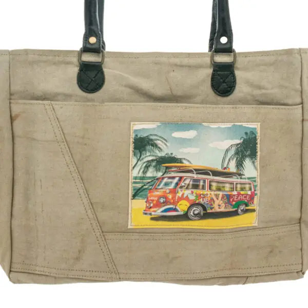 Beach Bus Recycled Military Tent Shoulder Bag Vintage Addiction