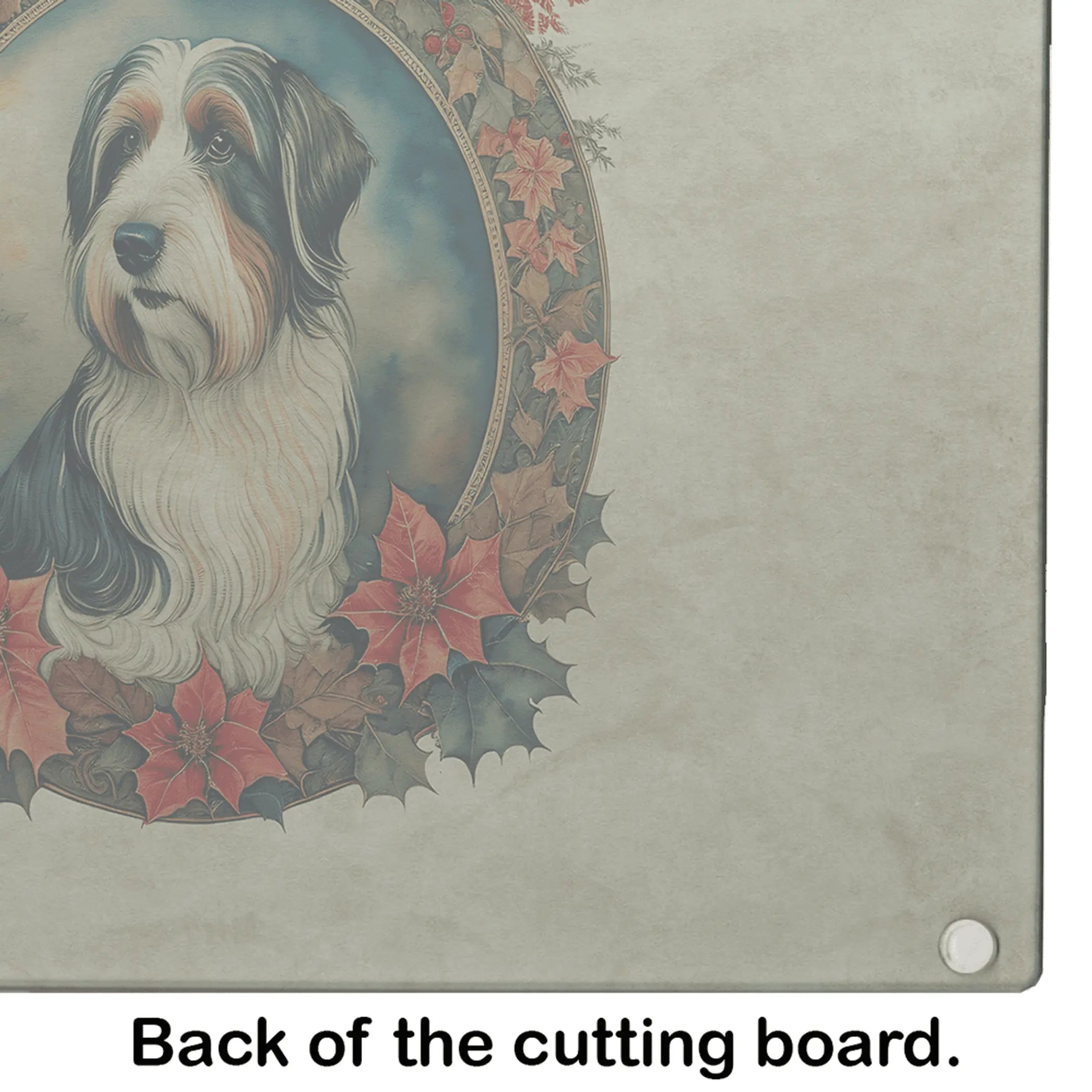 Bearded Collie Christmas Flowers Glass Cutting Board Caroline's Treasures