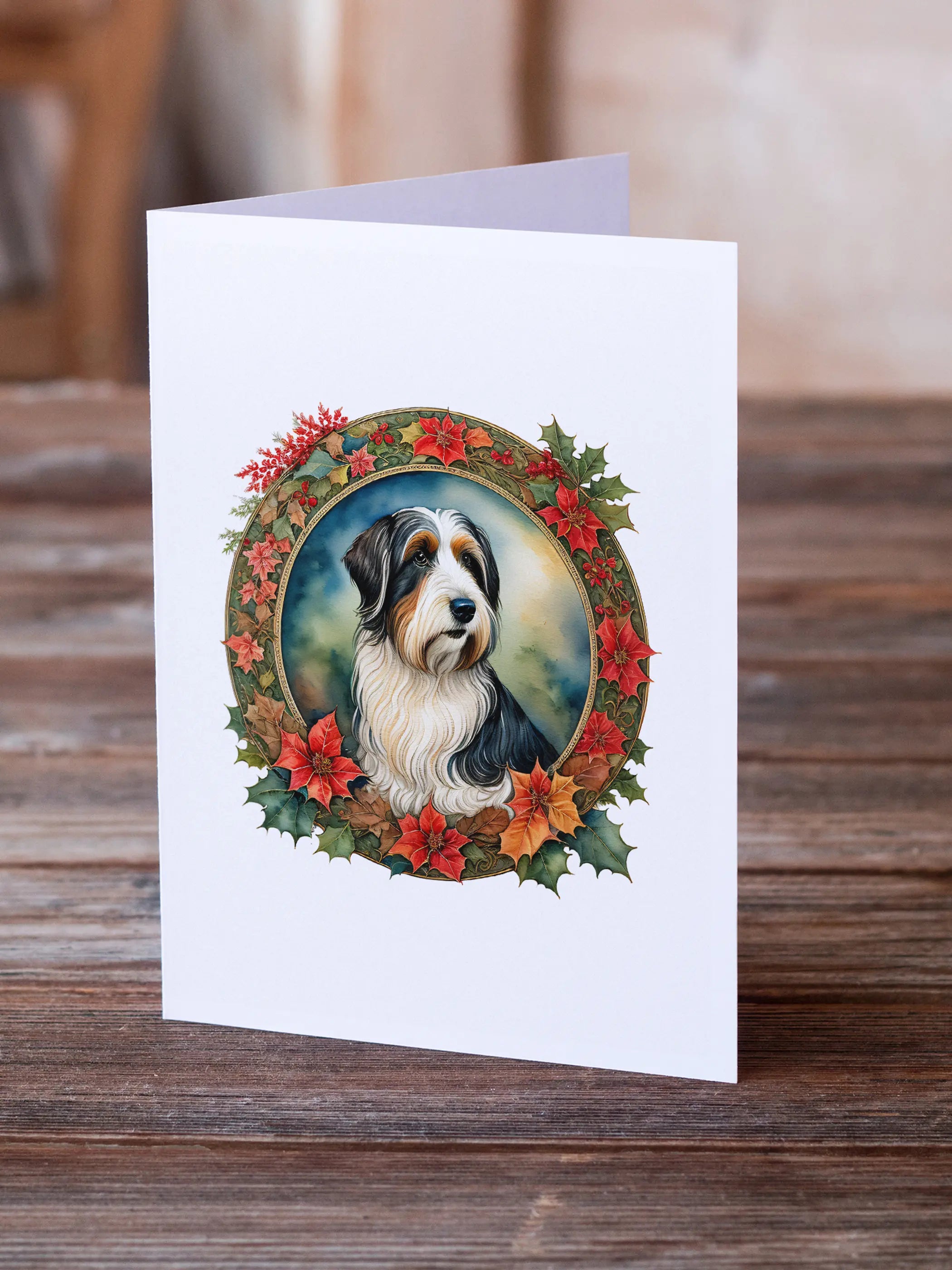 Bearded Collie Christmas Flowers Greeting Cards Pack of 8 Caroline's Treasures