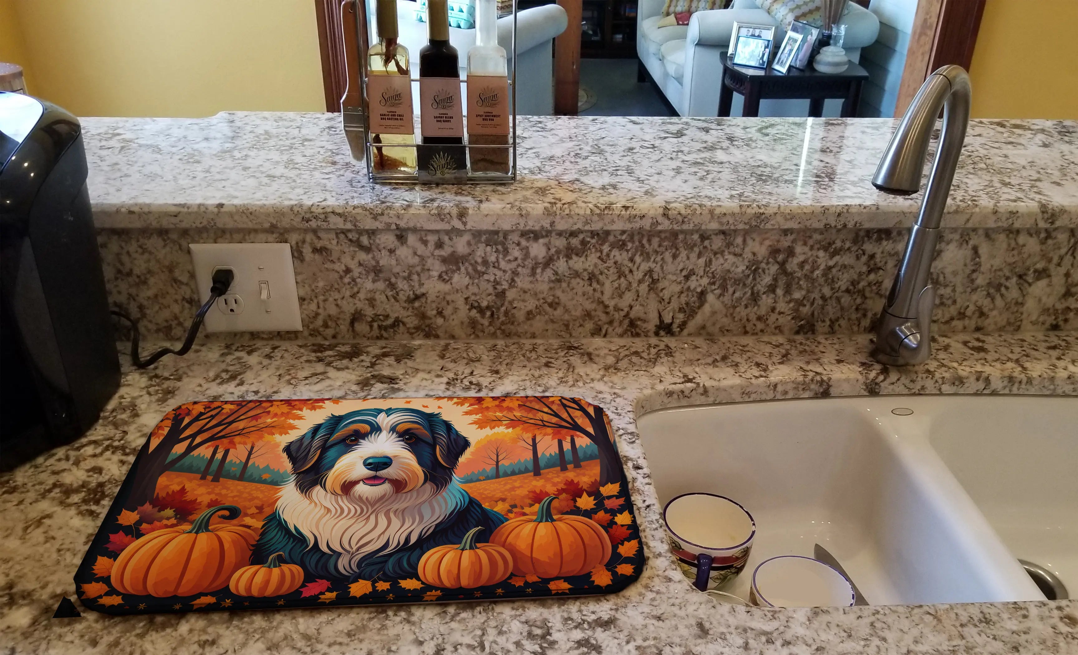 Bearded Collie Fall Dish Drying Mat Caroline's Treasures