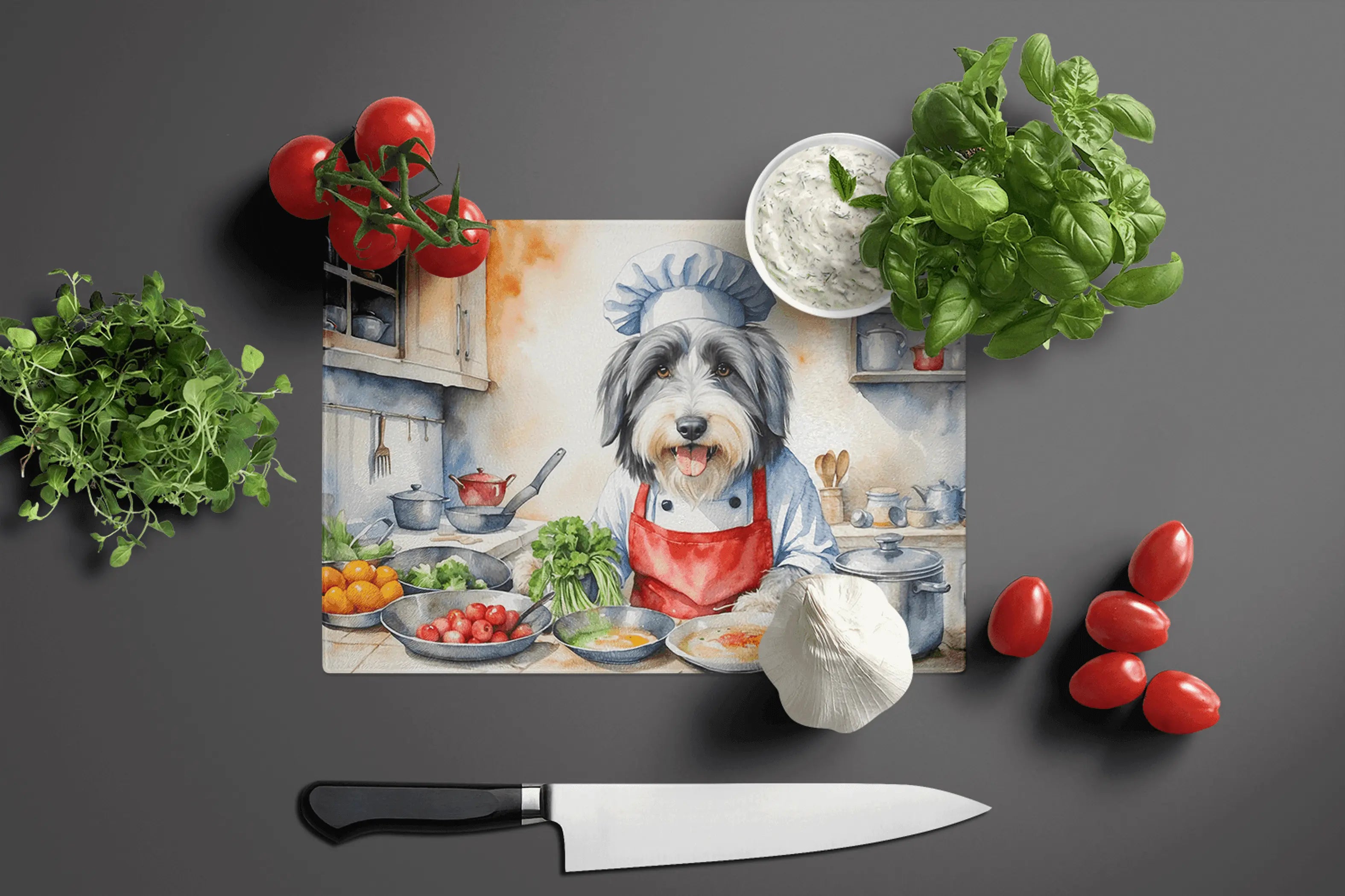 Bearded Collie The Chef Glass Cutting Board Caroline's Treasures