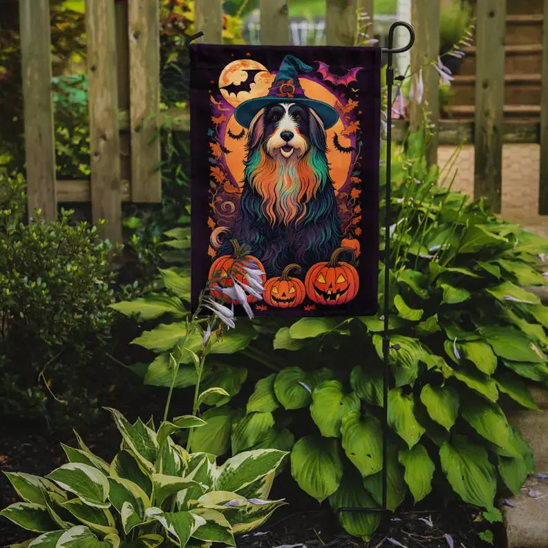 Bearded Collie Witchy Halloween Garden Flag Caroline's Treasures