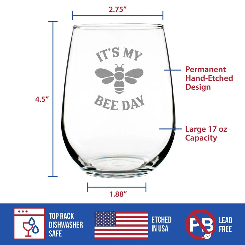 Bee Day Stemless Wine Glass - Honey Bee Birthday Gifts Bevvee