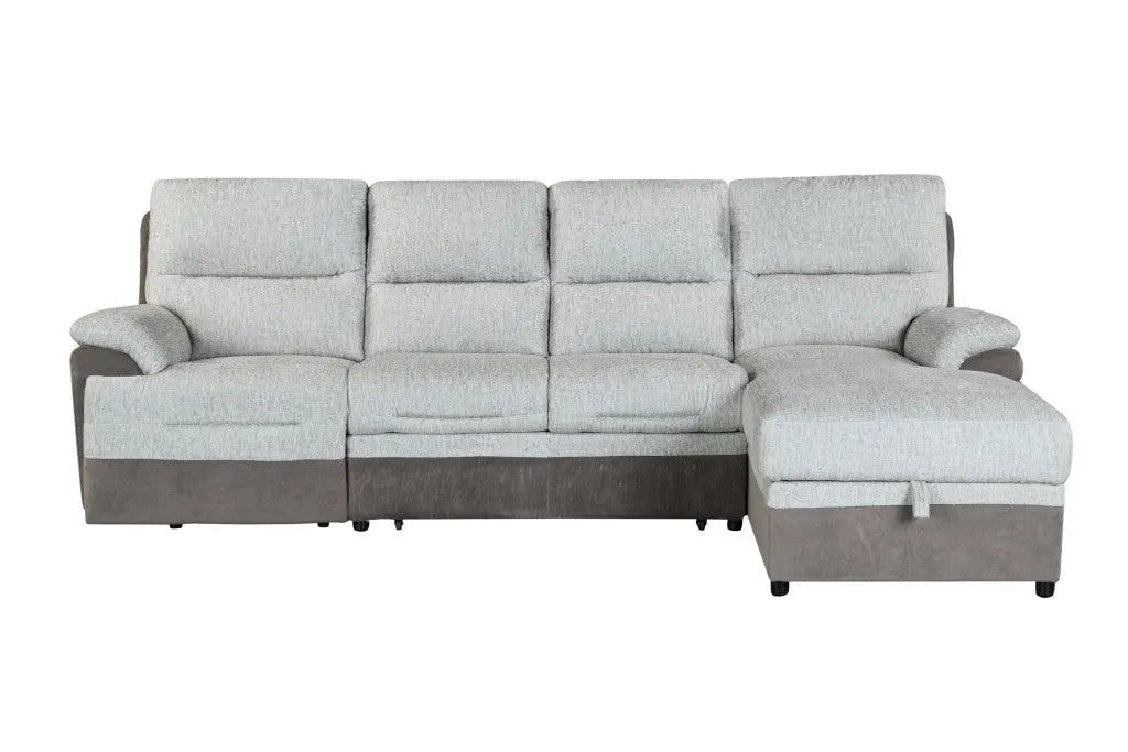 Beige And Brown Fabric Sleeper L Shaped Three Piece Sofa and Storage Chaise Sectional Homeroots Living Room