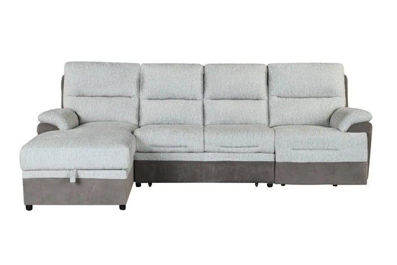 Beige And Brown Fabric Sleeper L Shaped Three Piece Sofa and Storage Chaise Sectional Homeroots Living Room