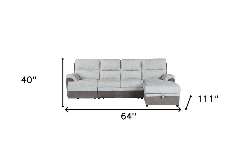 Beige And Brown Fabric Sleeper L Shaped Three Piece Sofa and Storage Chaise Sectional Homeroots Living Room