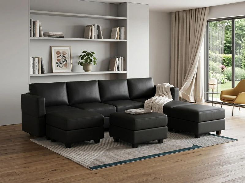 Beige Faux Leather Modular U Shaped Eight Piece Corner Sectional Homeroots Living Room