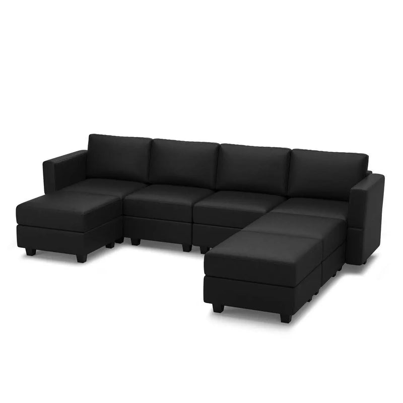 Beige Faux Leather Modular U Shaped Eight Piece Corner Sectional Homeroots Living Room