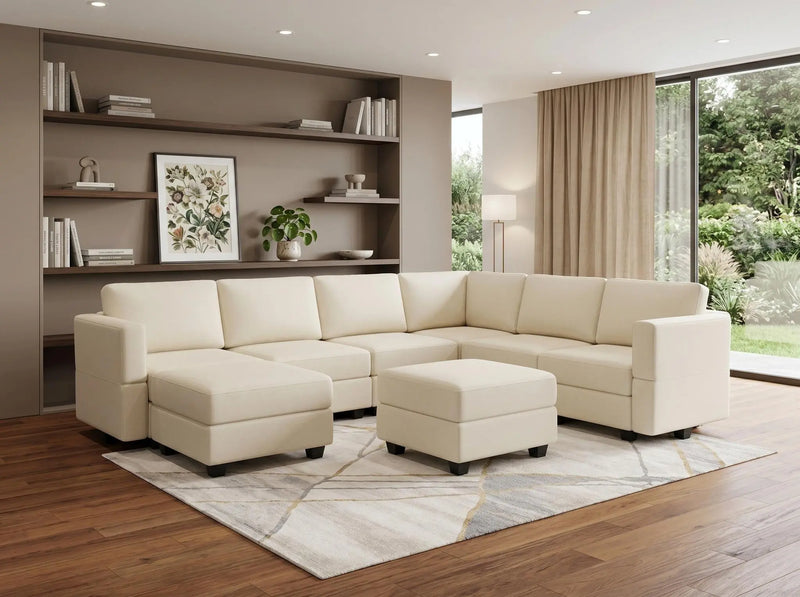 Beige Faux Leather Modular U Shaped Nine Piece Corner Sectional Homeroots Living Room