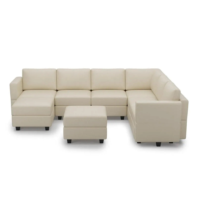Beige Faux Leather Modular U Shaped Nine Piece Corner Sectional Homeroots Living Room