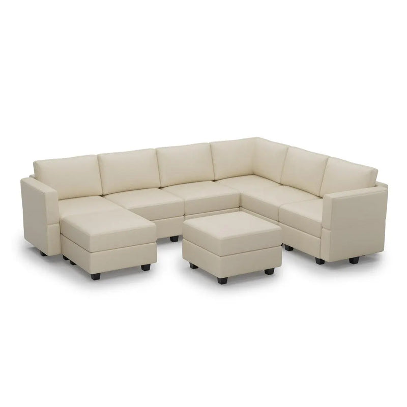 Beige Faux Leather Modular U Shaped Nine Piece Corner Sectional Homeroots Living Room