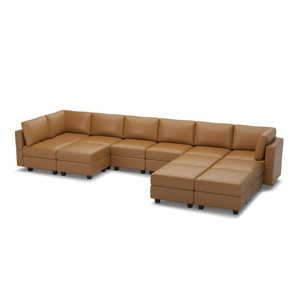 Beige Faux Leather Modular U Shaped Twelve Piece Corner Sectional Homeroots Living Room