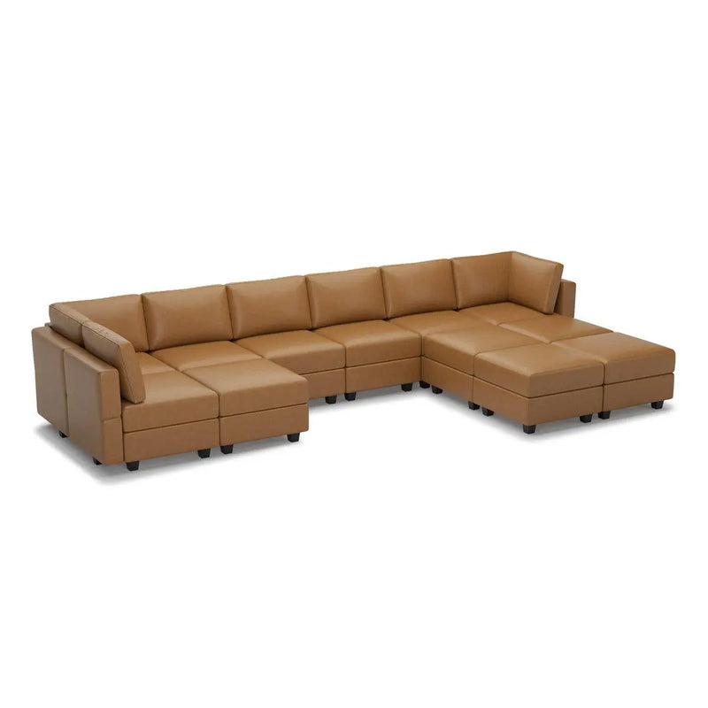 Beige Faux Leather Modular U Shaped Twelve Piece Corner Sectional Homeroots Living Room