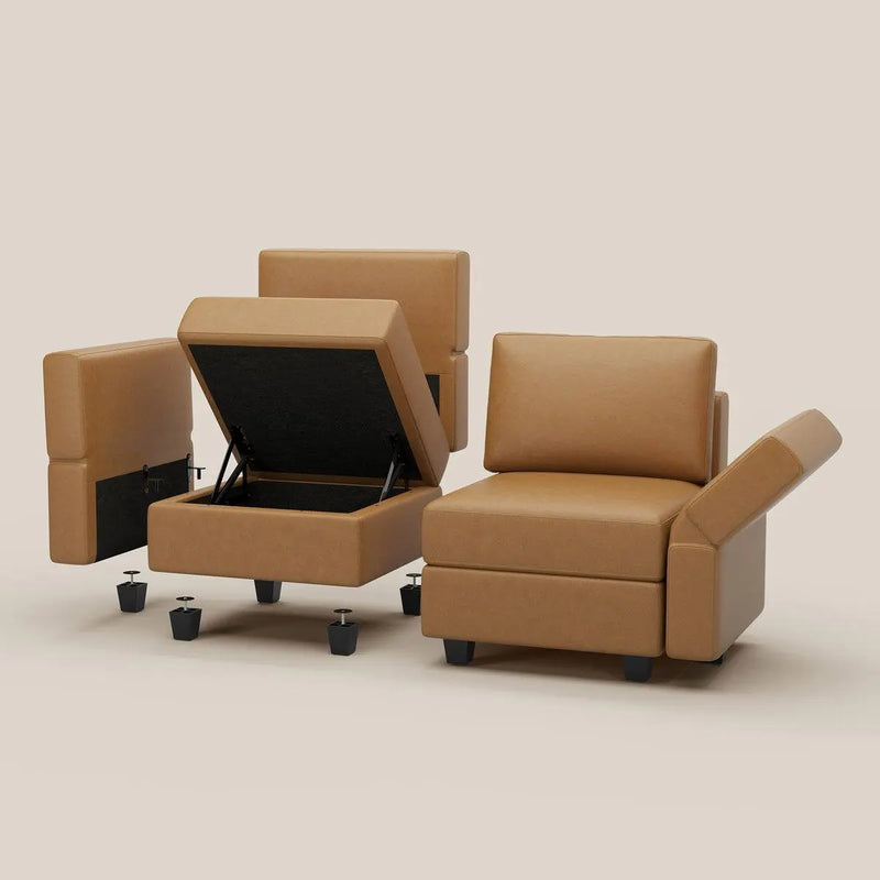 Beige Faux Leather Modular U Shaped Twelve Piece Corner Sectional Homeroots Living Room