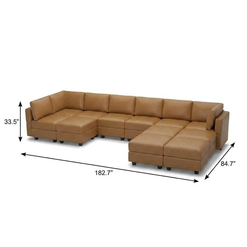 Beige Faux Leather Modular U Shaped Twelve Piece Corner Sectional Homeroots Living Room