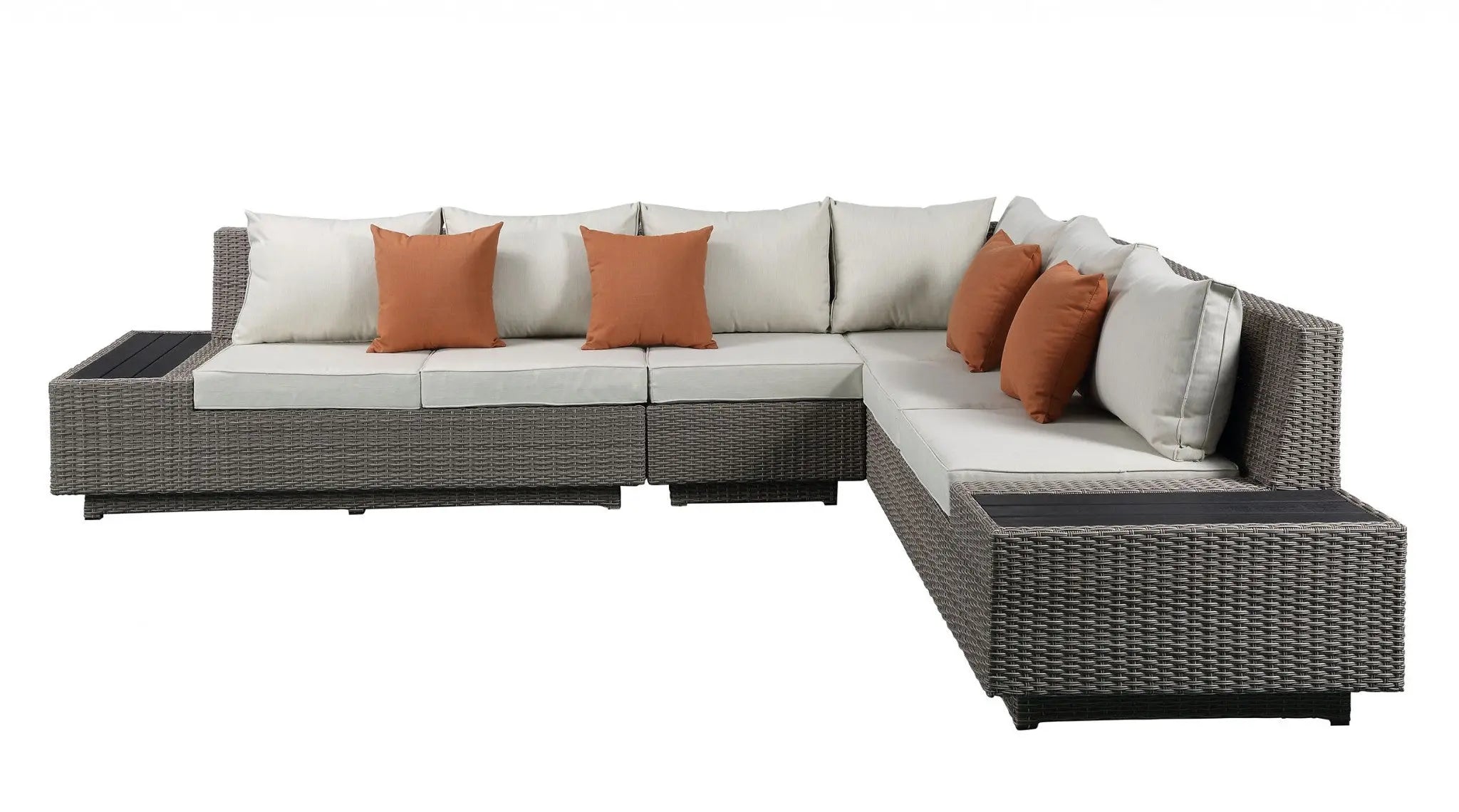 Beige Polyester Modular L Shaped Four Piece Standard With Console And Toss Pillows Homeroots Outdoor