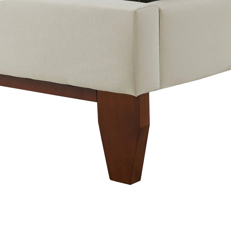 Beige Solid Wood Full Tufted Upholstered Linen Bed Homeroots Bed & Bath