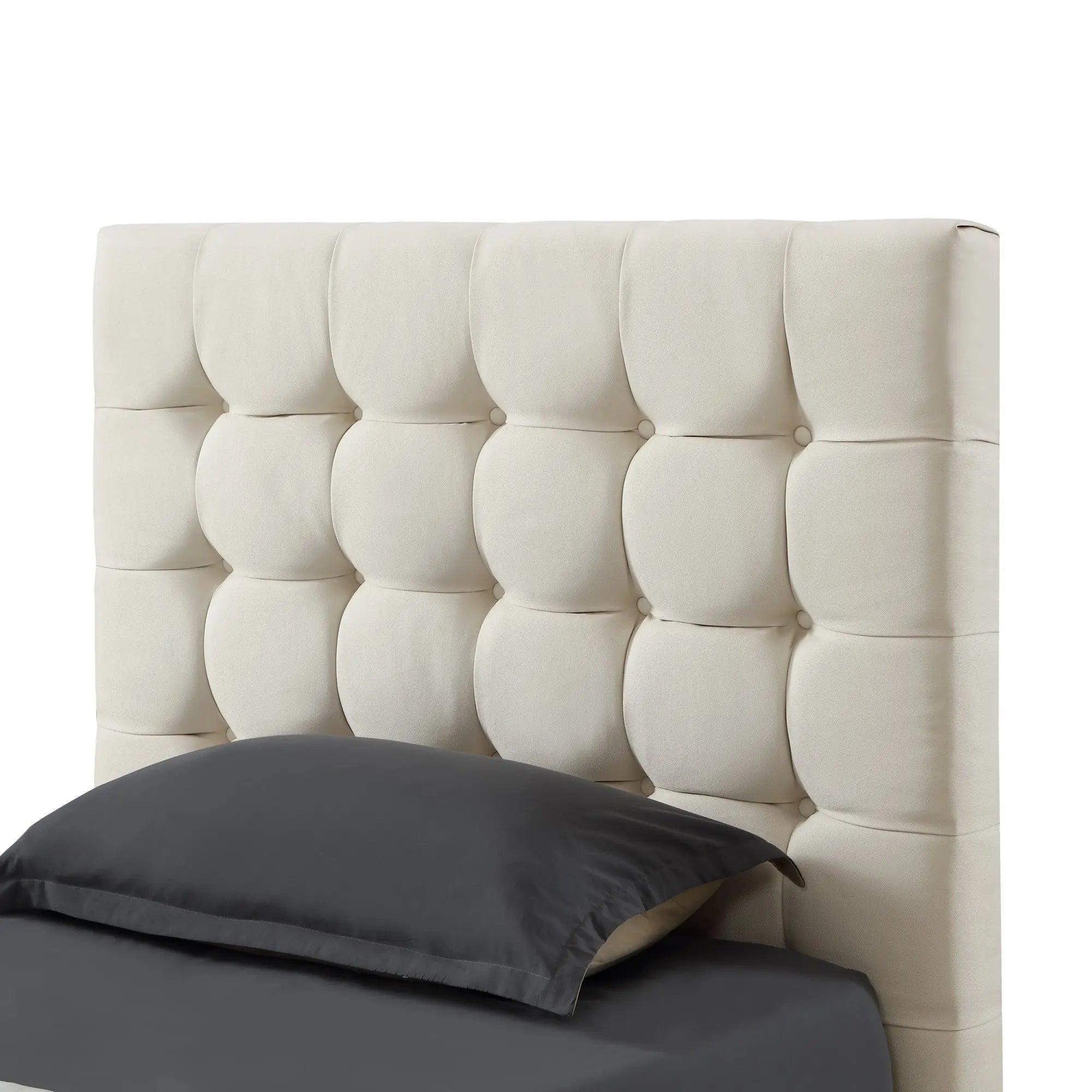 Beige Solid Wood Full Tufted Upholstered Linen Bed Homeroots Bed & Bath